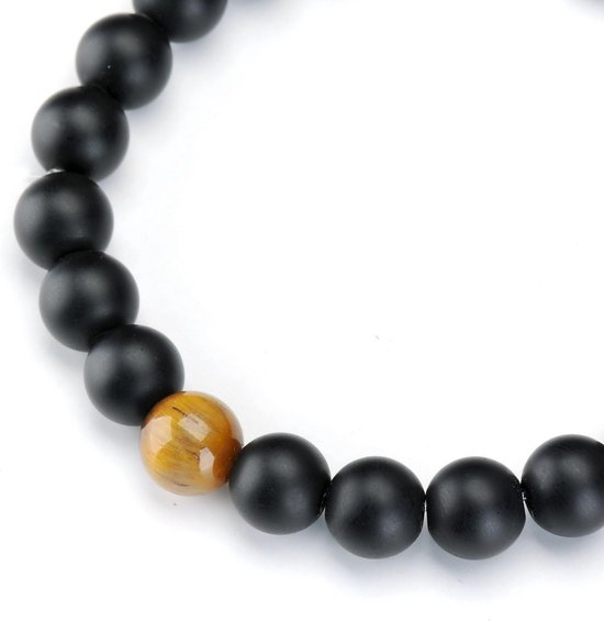 2 stuks Tiger Eye & Black matte agaat afstand armband voor mannen vrouwen set — afbeelding 2