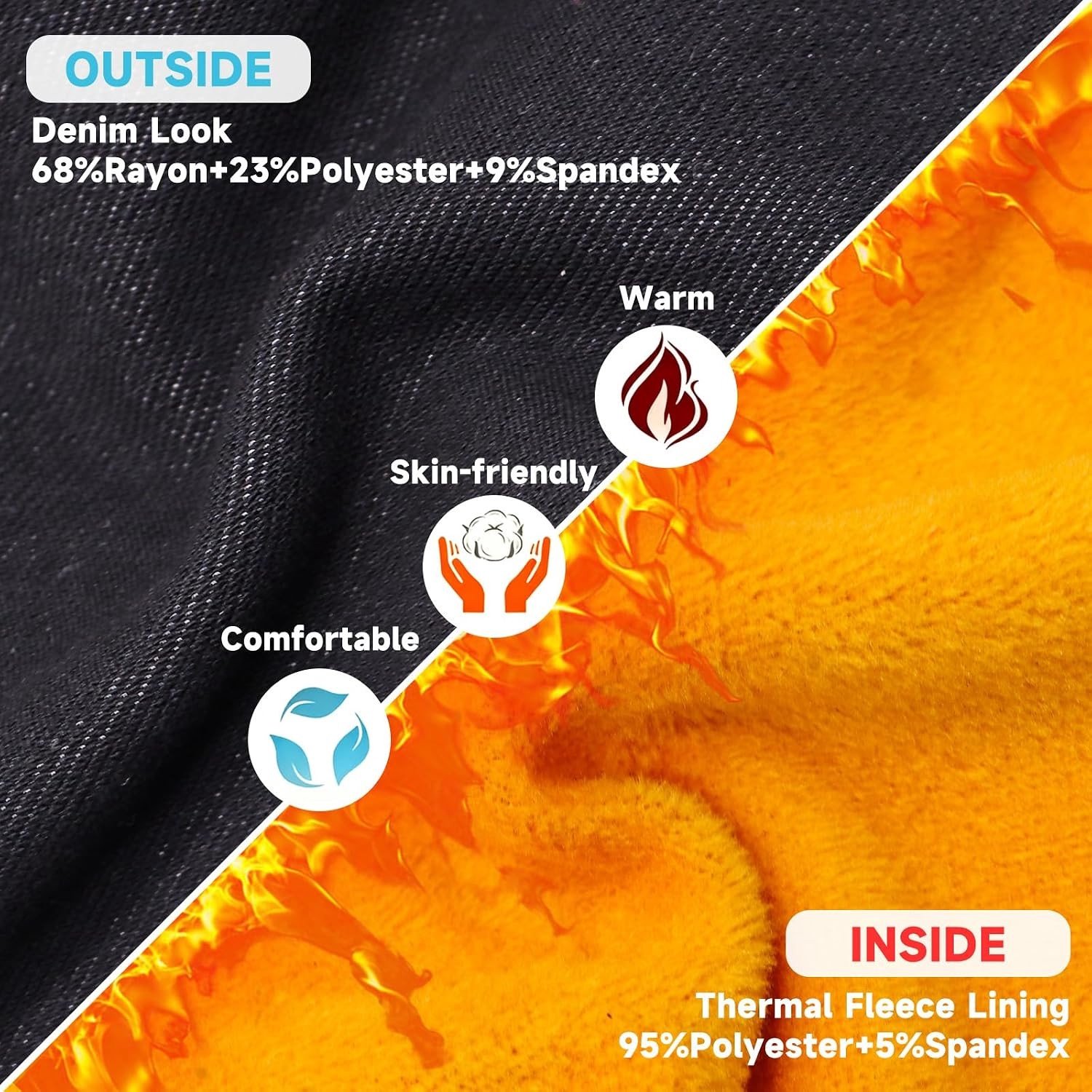 Thermoleggings voor Meisjes in Jeanslook met Fleecevoering - Lange Winterleggings voor Kinderen van 4-12 Jaar, Elastische Thermopants met Zakjes en Comfortabele Pasvorm