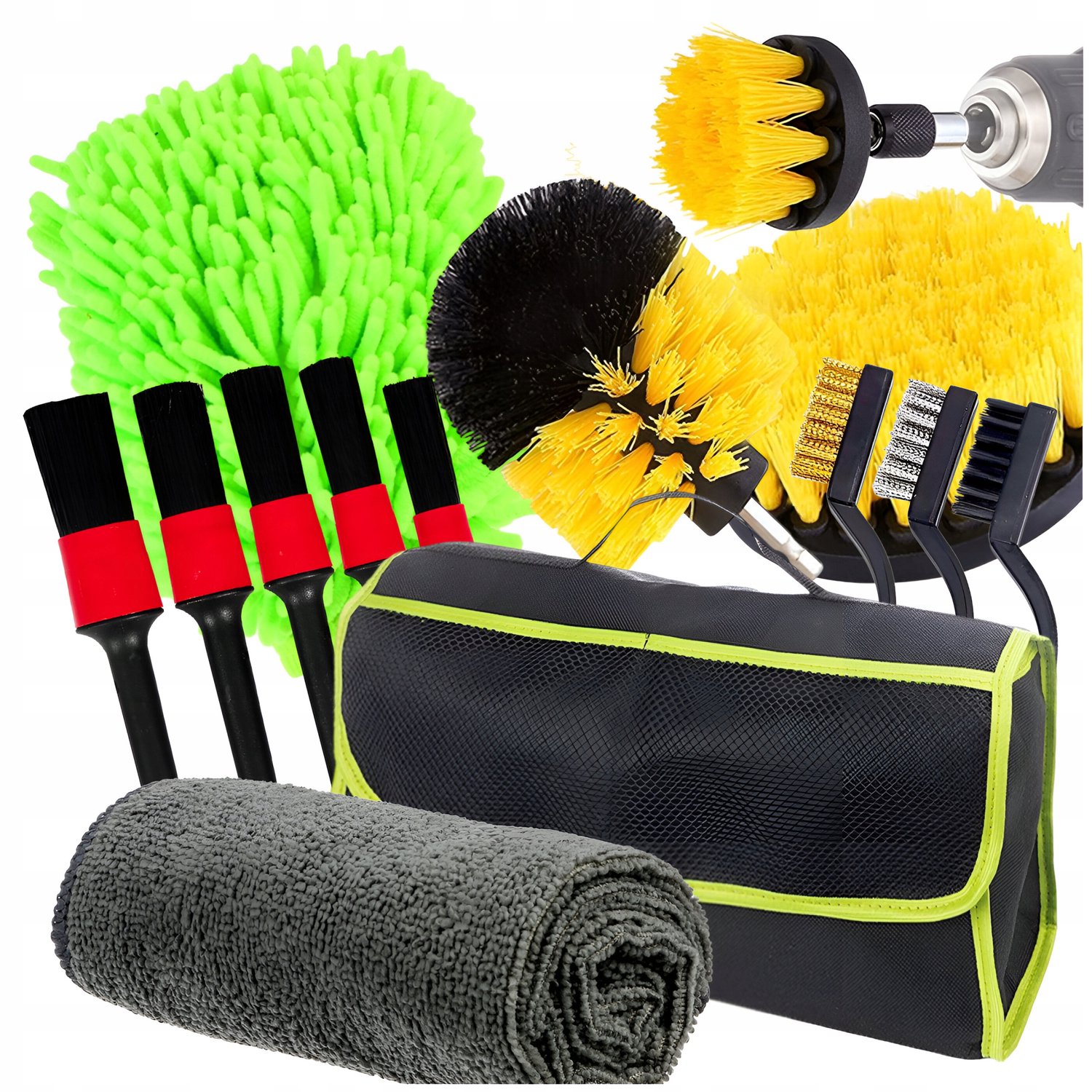 Uitgebreide Autodetailing Set: Borstels, Doeken & Tas