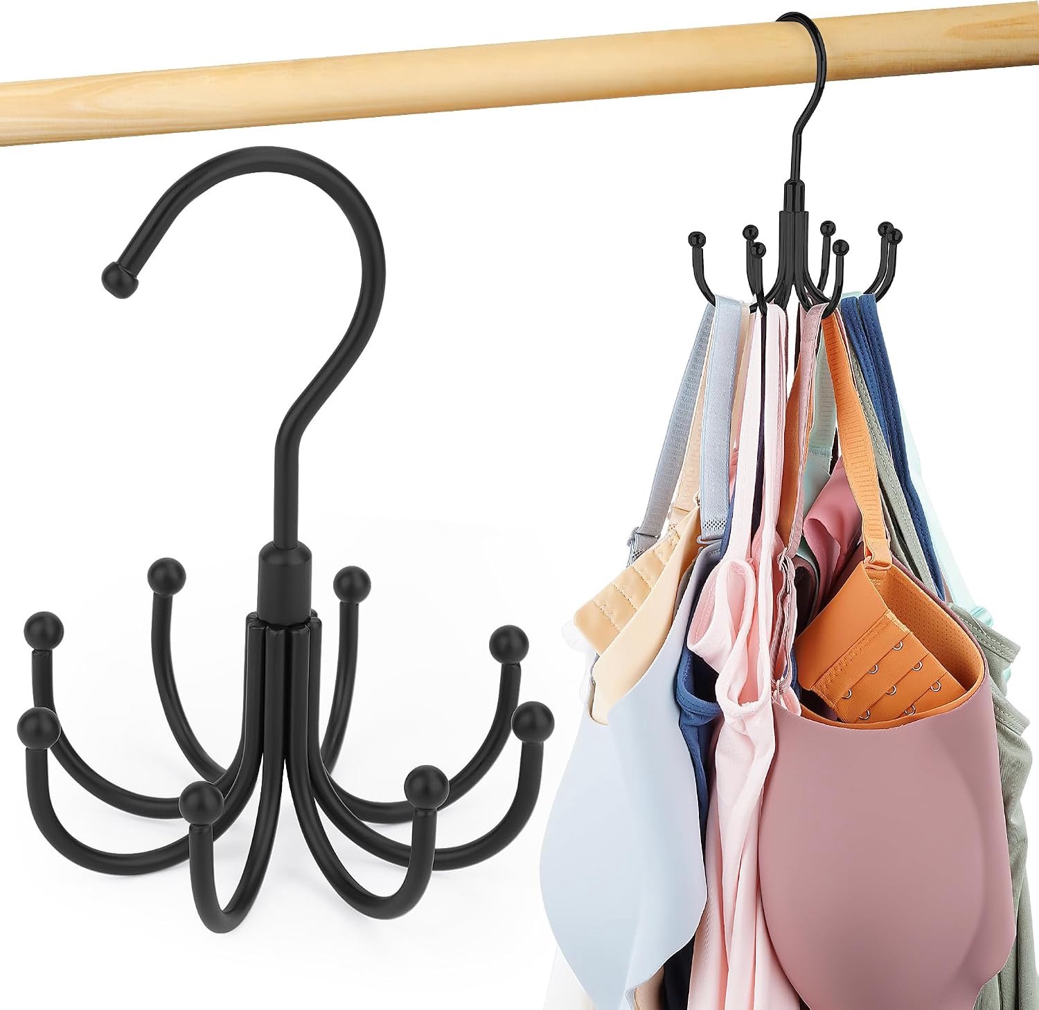 Kleerhanger voor topjes, bh-organizer, draaibaar, ruimtebesparende kleerhanger, kan tot 24 stuks bevatten, kledingkastorganizer, zwart, 1 stuk