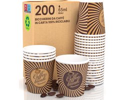 Eurocali 200 espresso papieren bekers 65 ml biologisch afbreekbare koffiebekers - ecologisch design vintage CUP - klein formaat voor Italiaanse espresso voor warme dranken