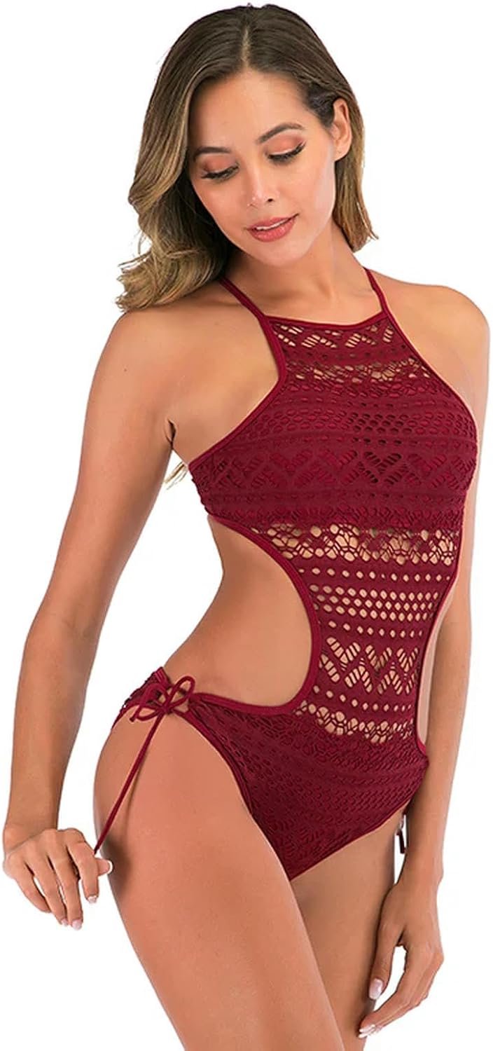 bikini Women Swimsuit One Pieces Swimwear Female Hollow Monokini Lace Halter Bathing Suit