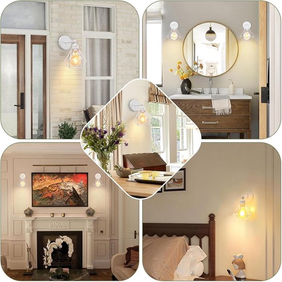2 stuks Muurlampen Binnen Vintage Wandlamp Industriële Plafondlamp metalen kooi design Ø 160 mm Retro Verstelbare 180° verlichting voor Keuken Woonkamer Slaapkamer — afbeelding 3