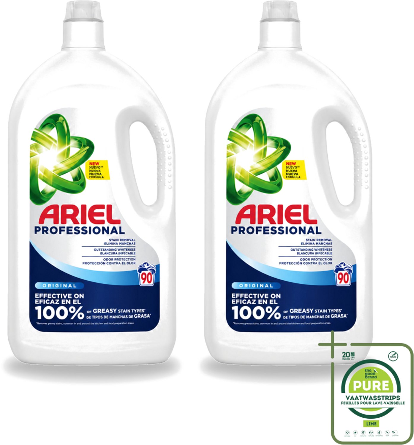 2 x Ariel – Vloeibaar Wasmiddel – Professional Regular - 90 wasbeurten - 4,05 L - Grootverpakking - Vaatwasstrips - Wasmiddel - Witte Was - Vlekken Verwijderen - Reiniging - Schone Was