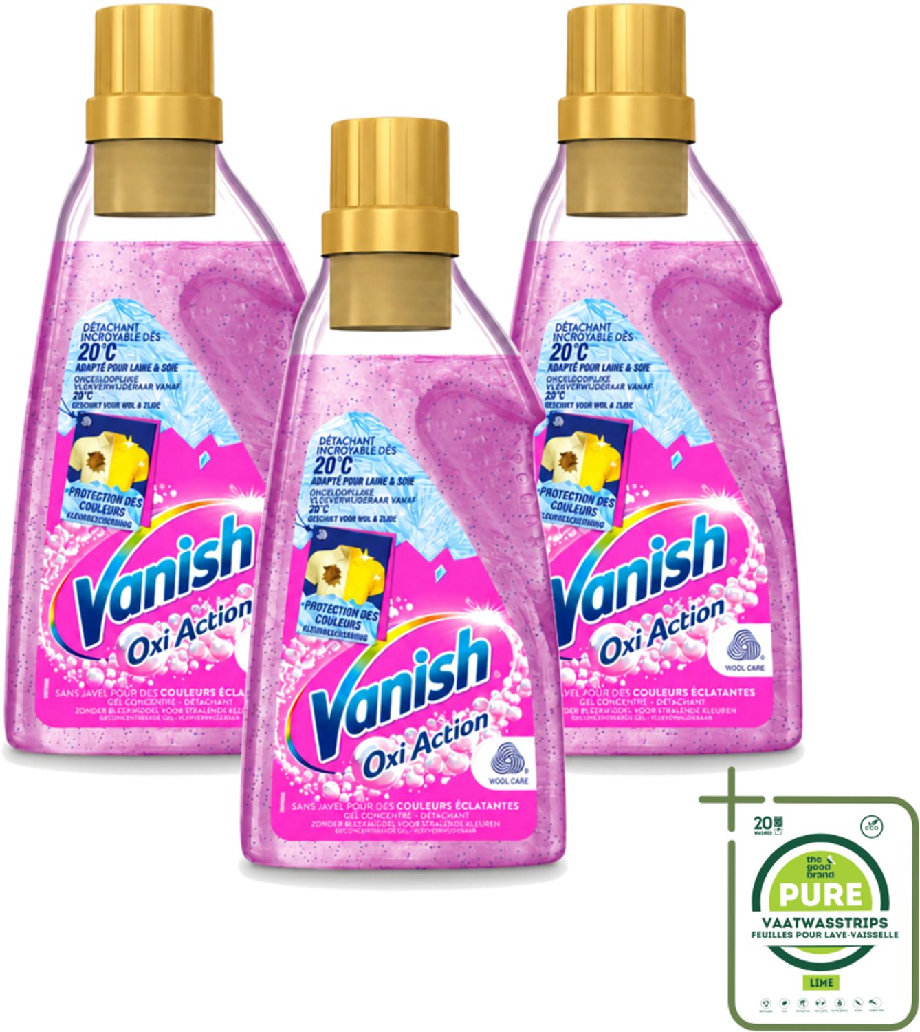 3 x Vanish – Wasbooster Gel – Oxi Action – 750 ml - Grootverpakking - Vaatwasstrips - Wasbooster - Vlekverwijdering - Zuurstoftechnologie - Koud Water - Korte Wastijd