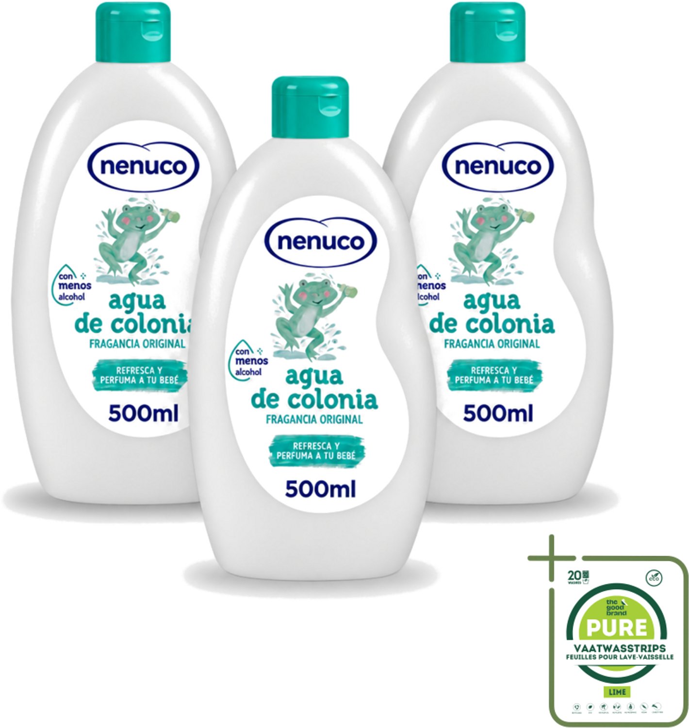 3 x Nenuco – Haarlotion – Agua de Colonia – 500 ml - Grootverpakking - Vaatwasstrips - Agua De Colonia - Kinderparfum - Eau De Cologne - Frisheid - Poederige Geur