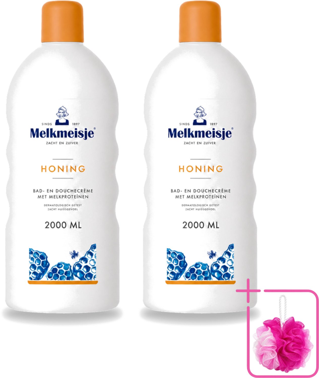 2 x Melkmeisje – Bad & Douche – Honing – 2000 ml - Bulkverpakking - Melkmeisje bad en douche - Douchemop - Bad en douche crème