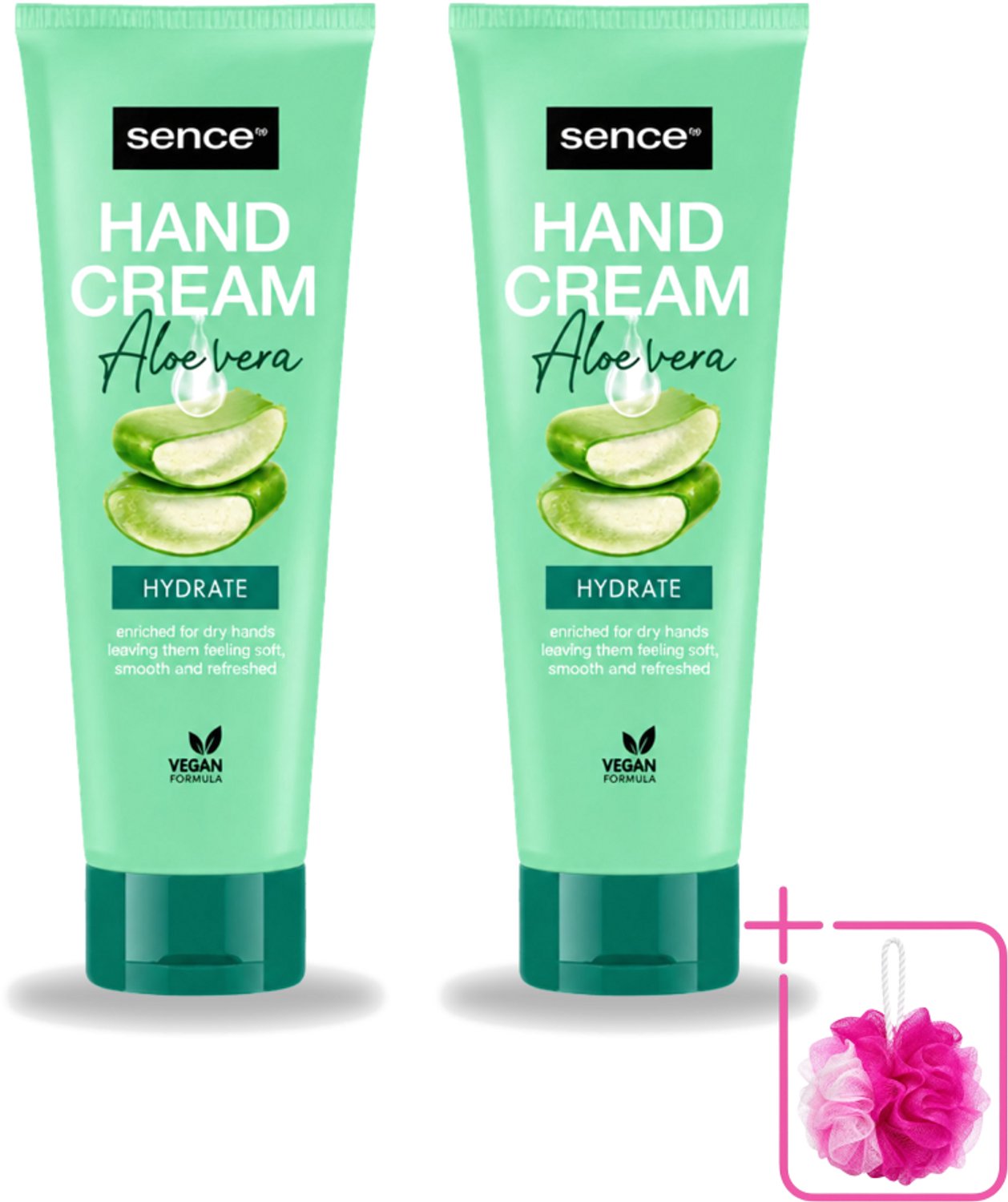 2 x Sence Beauty – Handcrème – Aloë Vera – 75 ml - Bulkverpakking - Handcrème aloë vera - Douchemop - Handverzorging