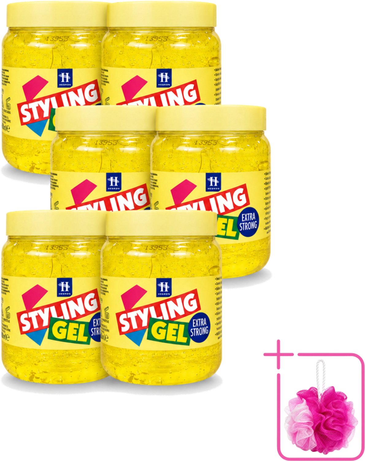 6 x Hegron - Styling Haargel - Extra Strong - Voor Sterke Fixatie - 500 ml - Bulkverpakking - Haarkleur - Haartype