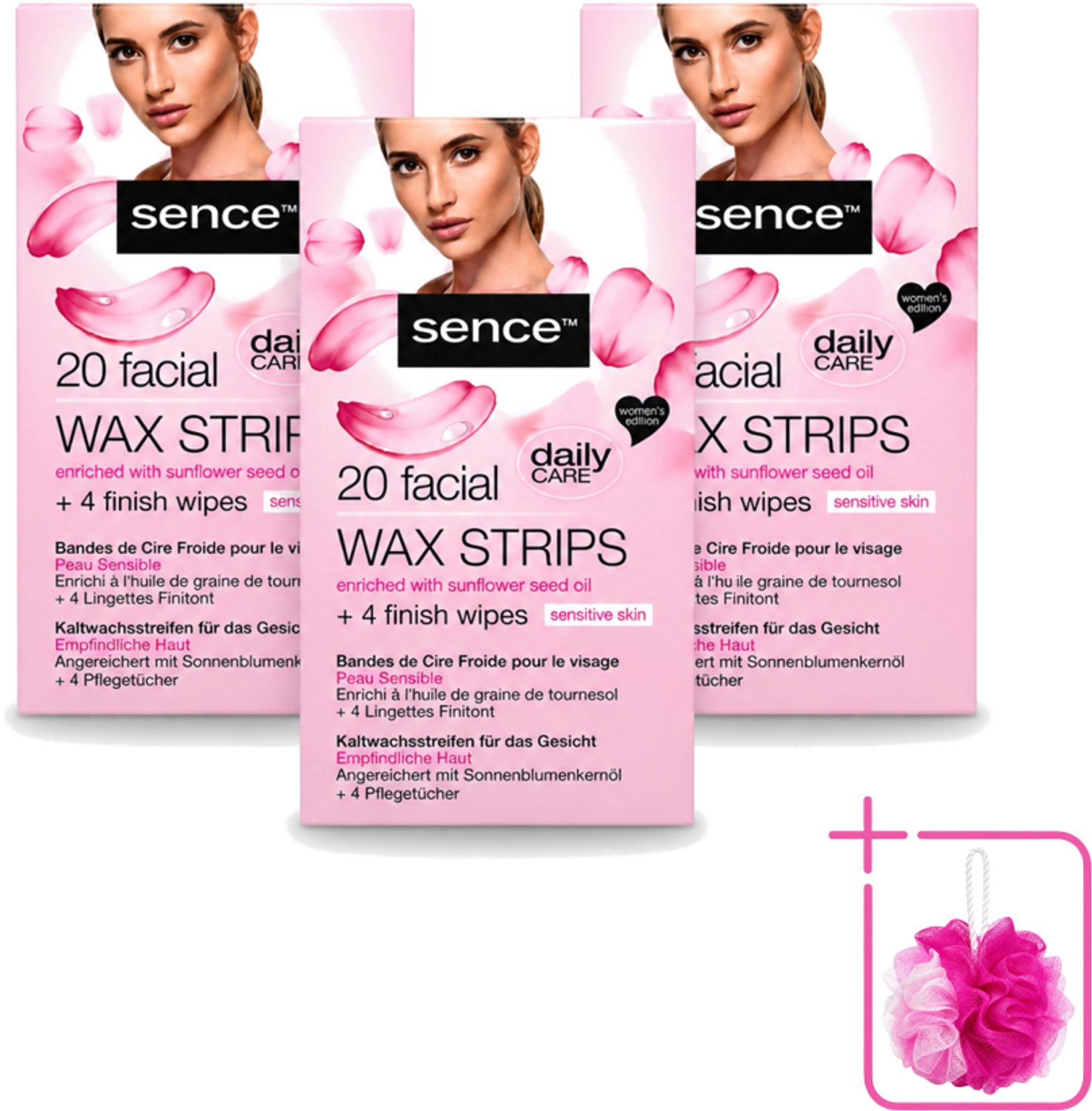 3 x Sence - Waxstrips - Gezicht - 20 Waxstrips - Bulkverpakking - Gezichts-waxstrips - Douchemop - Gezichts-waxen