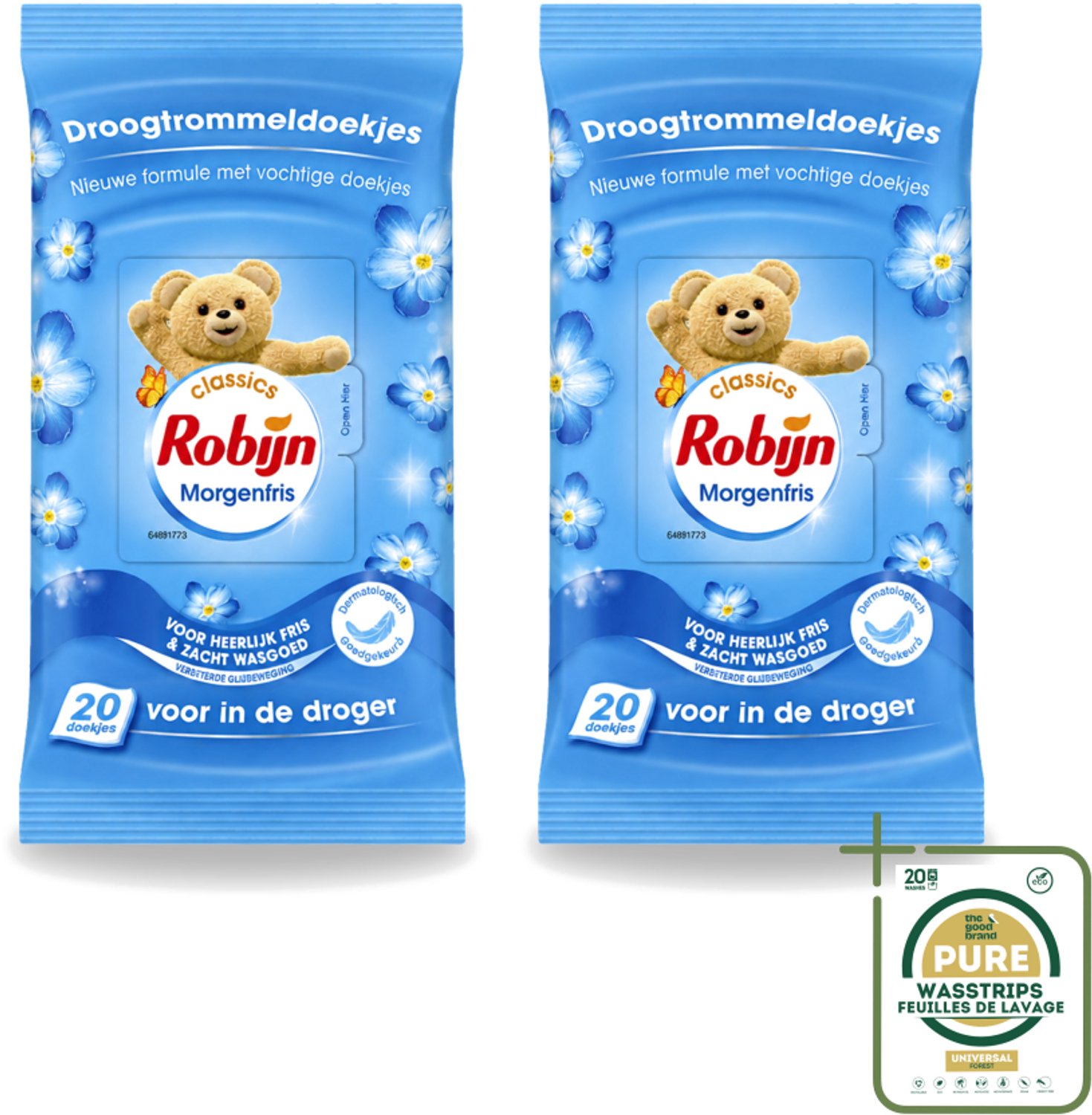 2 x Robijn – Droogtrommeldoekjes – Morgenfris - 20 Doekjes - Wasstrips - Droogtrommeldoekjes - Wasgoed Drogen - Frisheid Droger - Wasgoed Verzorgen - Kleding Beschermen