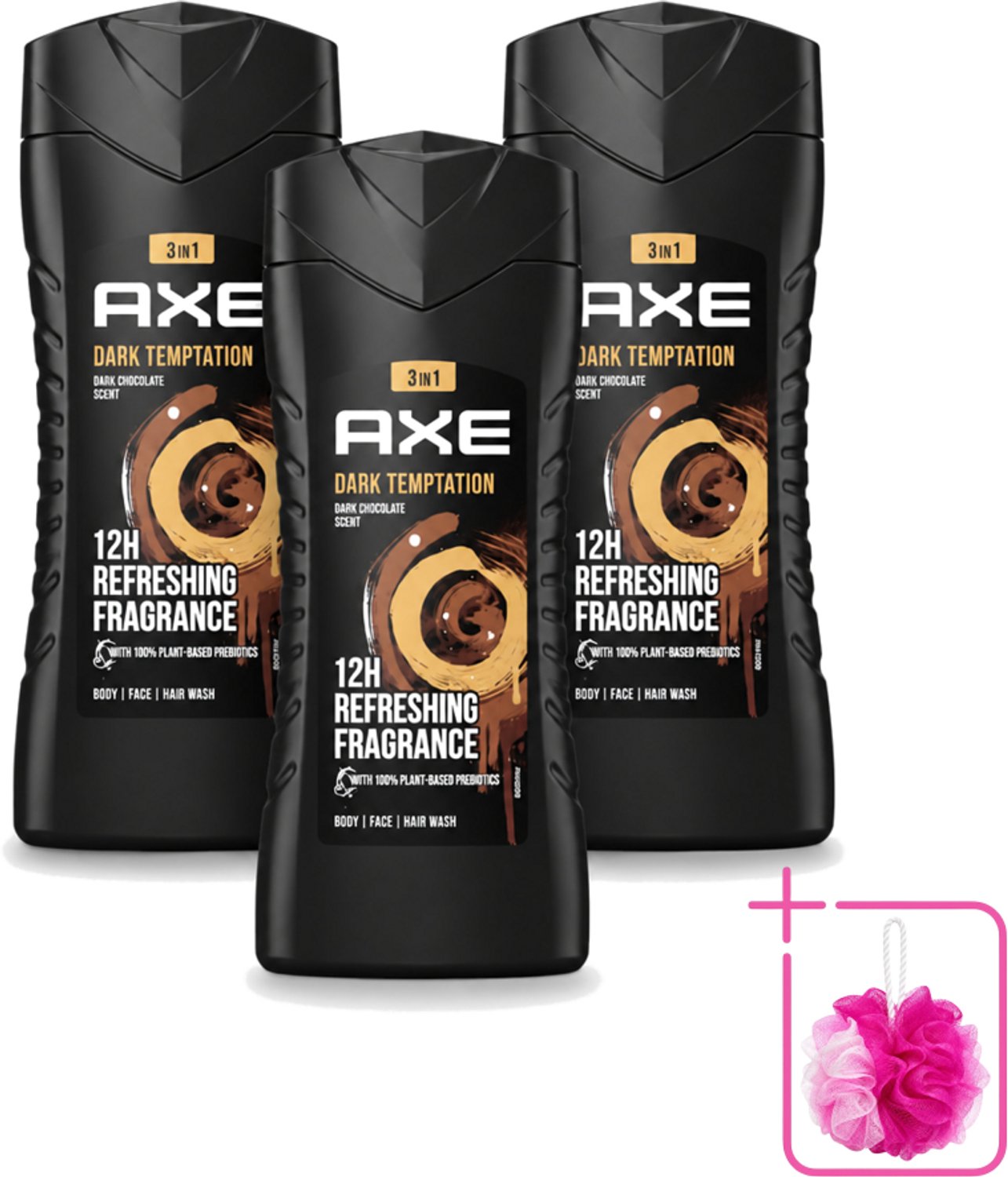 3 x Axe – Douchegel – Dark Temptation – 250 ml - Bulkverpakking - Douchegel - Douchemop - Douchegel mannen