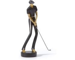 Amoy-Art Figure Decoration Golf Sculpture Modern Statue Art Golfer For Home Cedeau Giftbox Polyresin Black 24cmH - ShopVlot