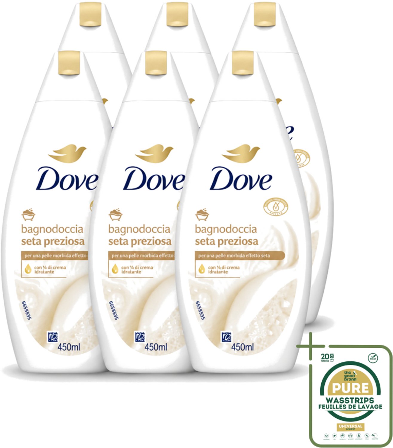 6 x Dove – Douchegel – Nourishing Silk – 450 ml - Wasstrips - Douchegel - Zijdezachte Huid - Verzorgende Douchegel - Mild Reinigen - Huid Verzorgen