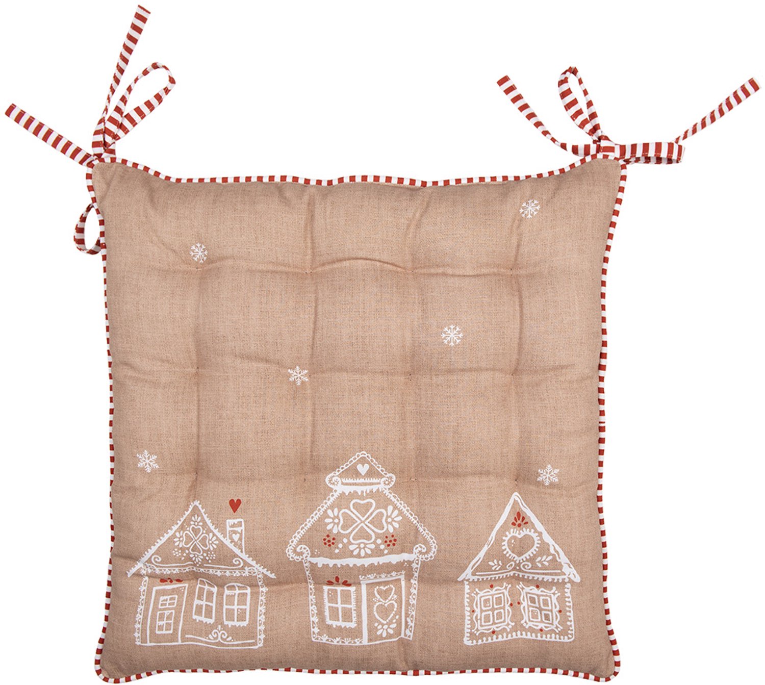 Clayre & Eef Stoelkussen Foam 40x40x4 cm Bruin Katoen Gingerbread house