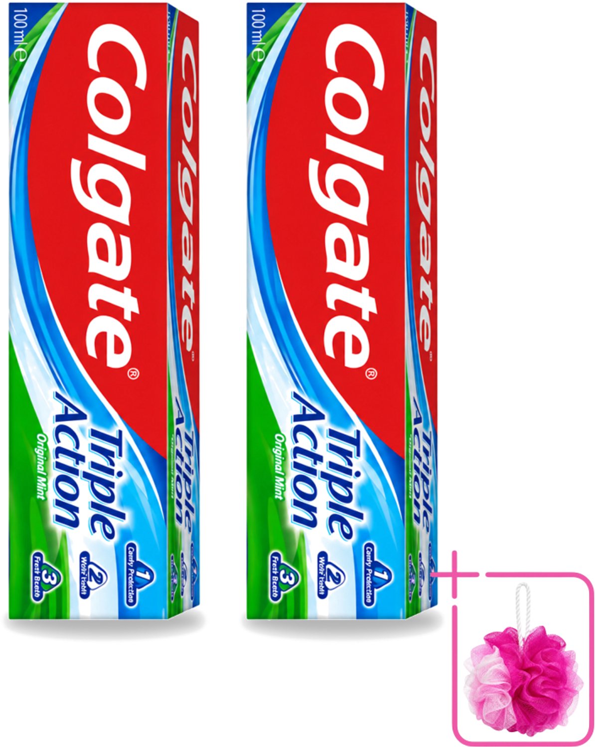 2 x Colgate - Triple Action - Original Mint - Tandpasta - 100ml - Bulkverpakking - Tandpasta - Douchemop - Gaatjesbescherming