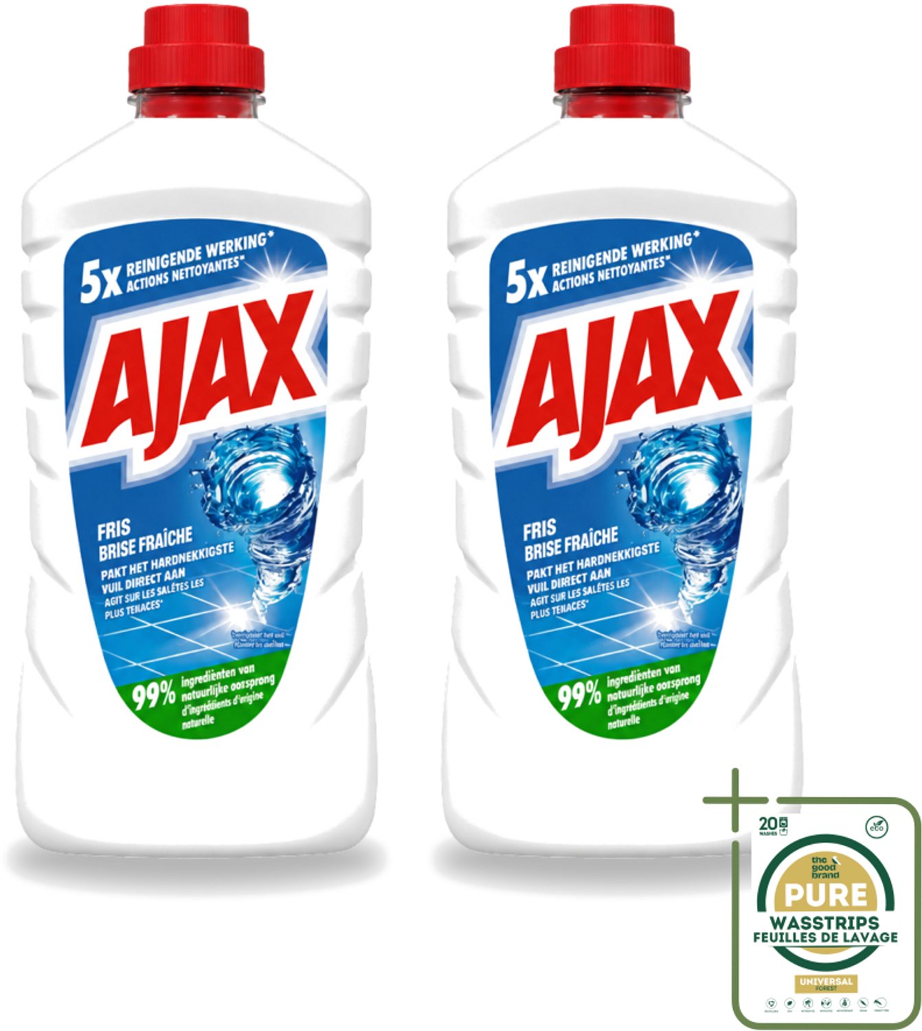 2 x Ajax – Allesreiniger – Fris – 1000 ml - Allesreiniger - Frisheid - Reiniging - Vet En Vuil - Koud Water