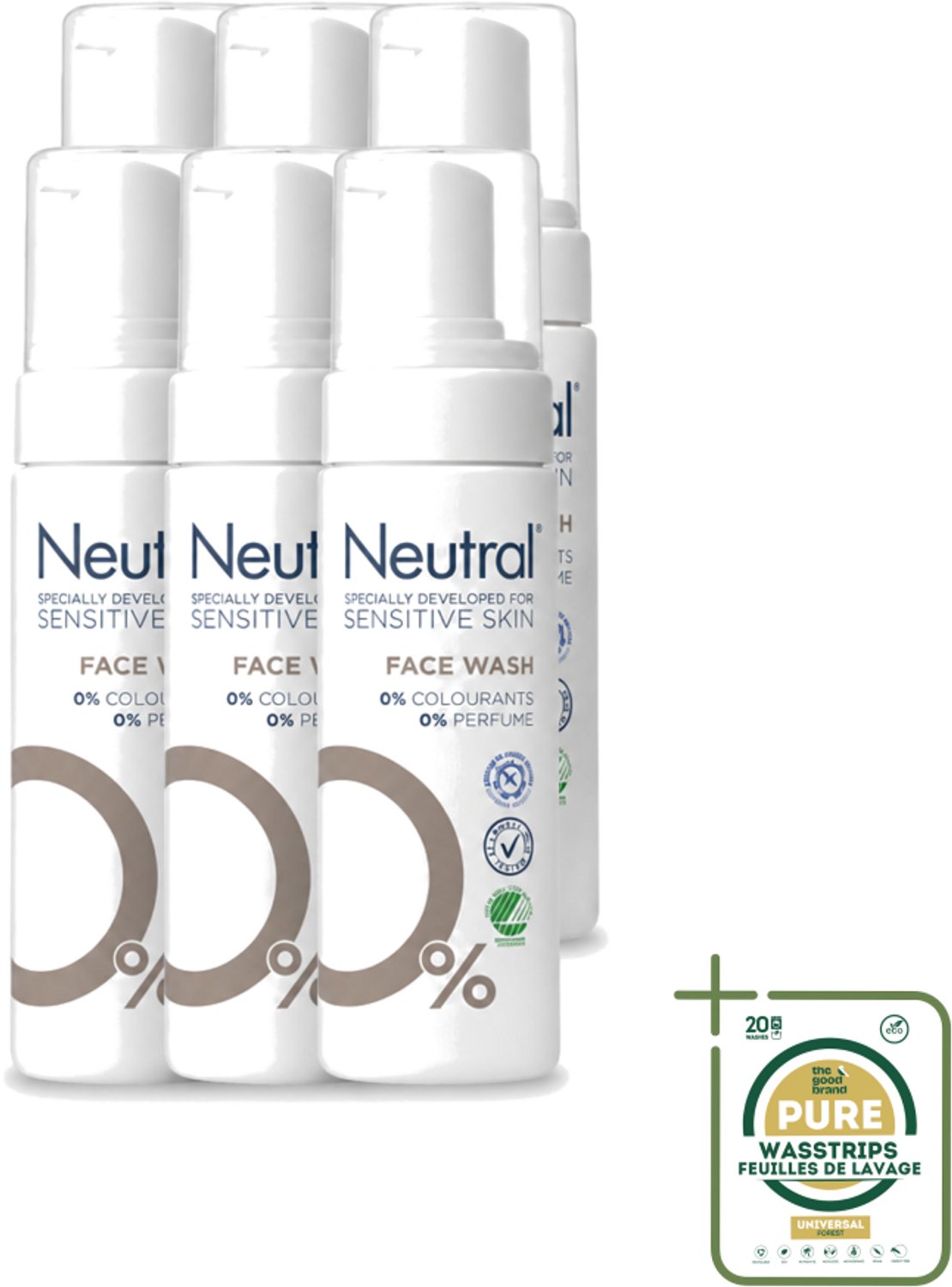 6 x Neutral – Gezichtsreiniging – Face Wash 0% Parfumvrij – 150 ml - Wasstrips - Gevoelige Huid - Gezichtsreiniging - Face Wash - Milde Reiniging - Huidbescherming