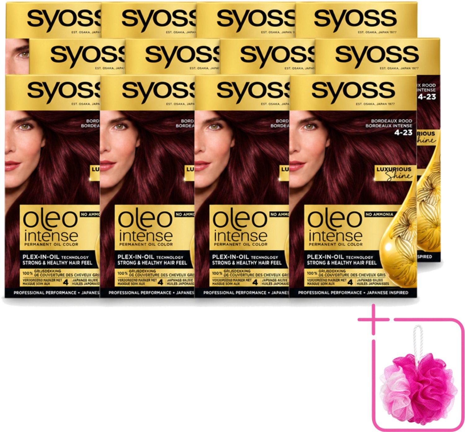 12 x SYOSS - Oleo Intense 4-23 - Haarverf - Permanente Haarkleuring - Bordeaux Rood - Langdurige Kleur - Bulkverpakking - Haarkleur - Douchemop - Bordeauxrood