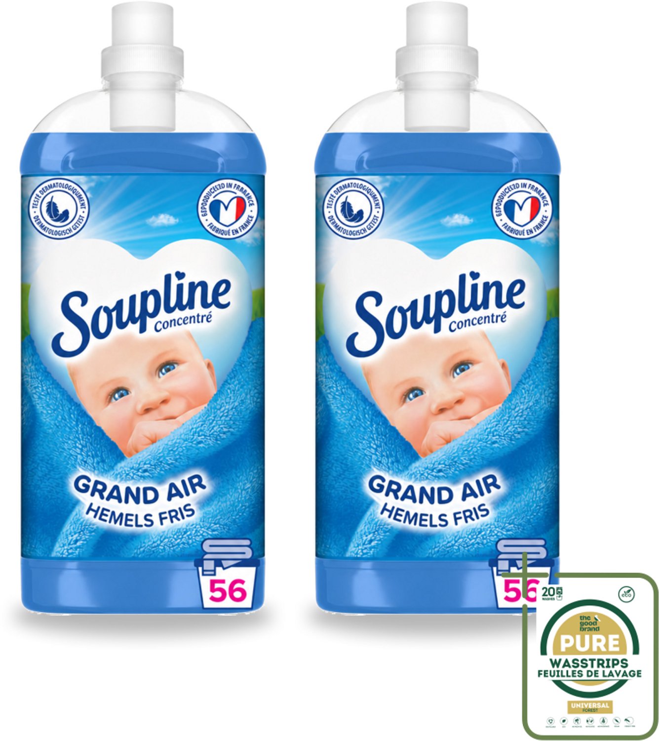 2 x Soupline - Wasverzachter - Hemels Fris - 1350 ml - Wasstrips - Wasverzachter - Frisheid - Zachte Kleding - Wasgoed - Wasmiddel