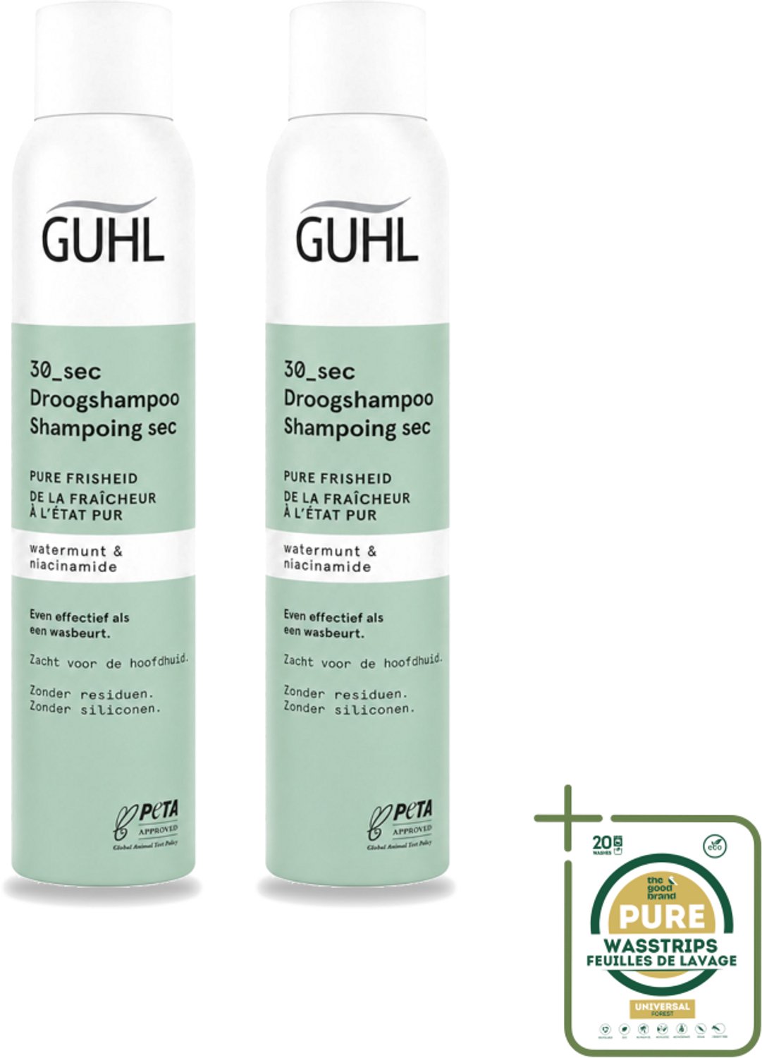 2 x Guhl – Droogshampoo – Pure Frisheid 30 sec – 200 ml - Wasstrips - Droogshampoo - Fris Haar - Schoon Haar - Watermunt - Niacinamide