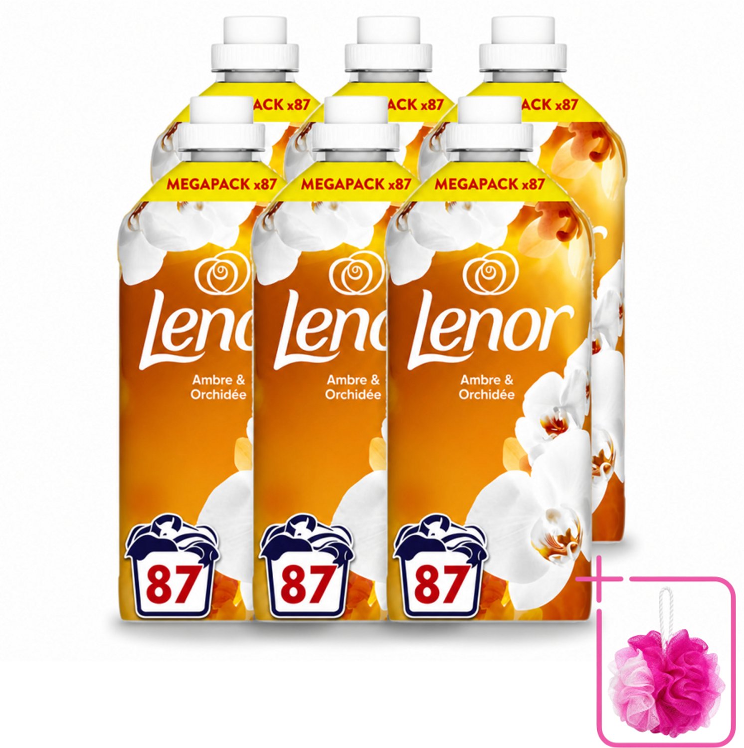 6 x Lenor - Wasverzachter - Amber & Orchidee - Fris & Zacht - 87 Wasbeurten - Bulkverpakking - Wasverzachter - Douchemop - Geur