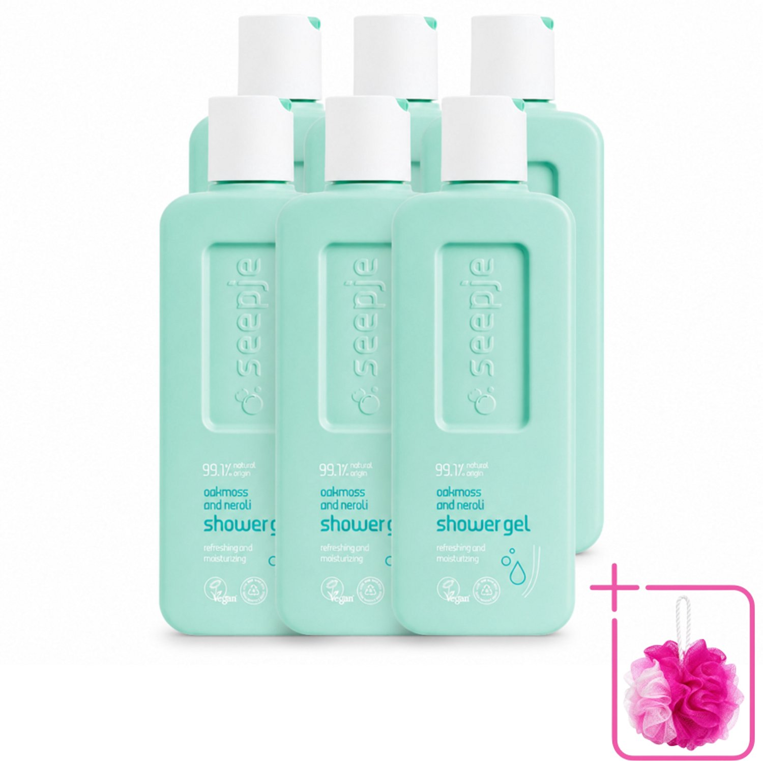 6 x Seepje - Douchegel - Hydraterend & Verfrissend - Eikenmos en Neroli - 300 ml - Bulkverpakking - Douchegel - Douchemop - Natuurlijke douchegel