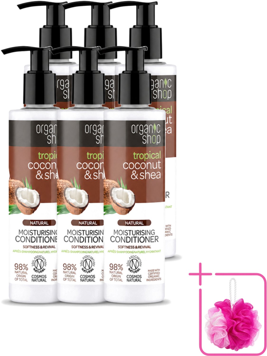 6 x Organic Shop - Coconut & Shea Conditioner - Verzorgend en Voedend - 280 ml - Bulkverpakking - Haarverzorging - Douchemop - Natuurlijke conditioner