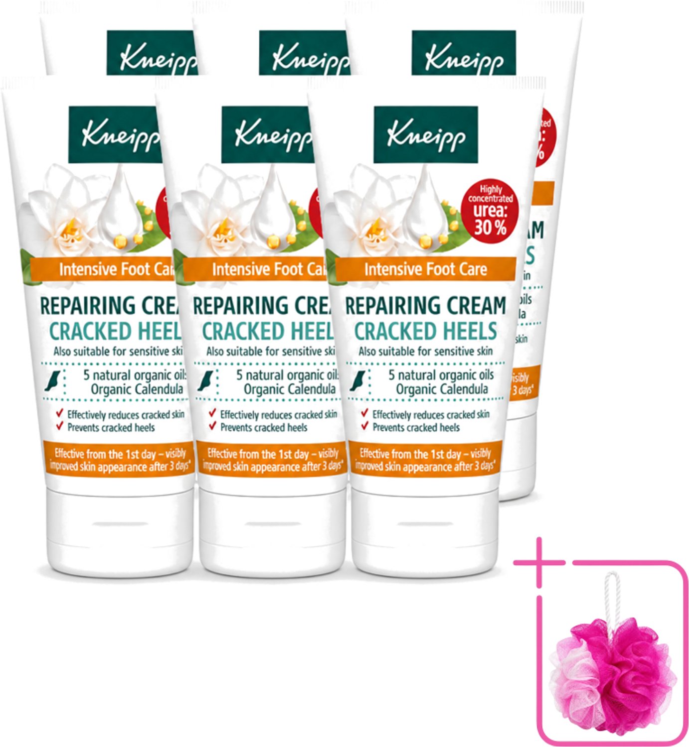 6 x Kneipp - Hielklovencrème - 30 % ureum - Geschikt voor diabetici - 50 ml - Bulkverpakking - Kneipp Hielklovencrème - Douchemop - 30% ureum