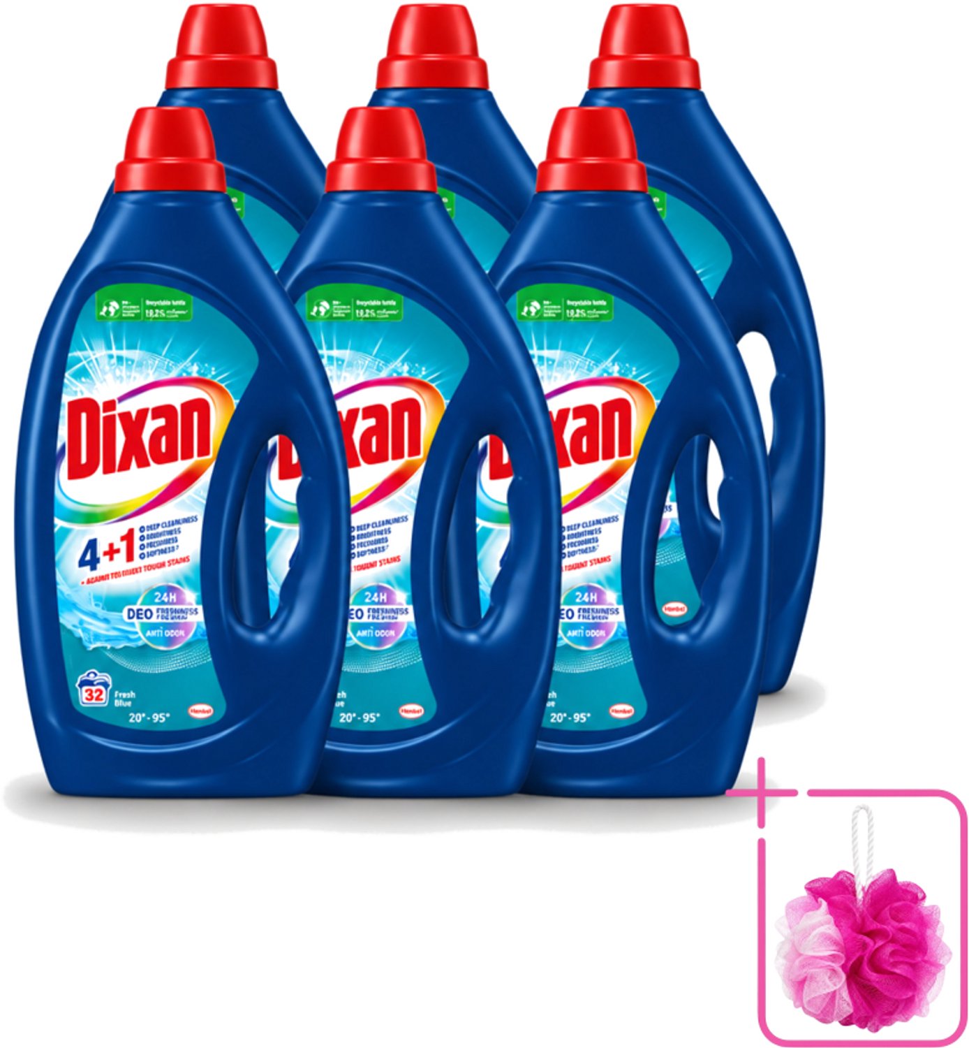 6 x Dixan - Vloeibaar wasmiddel - Fresh Blue - 32 wasbeurten - Bulkverpakking - Vloeibaar wasmiddel - Douchemop - Frisse geur