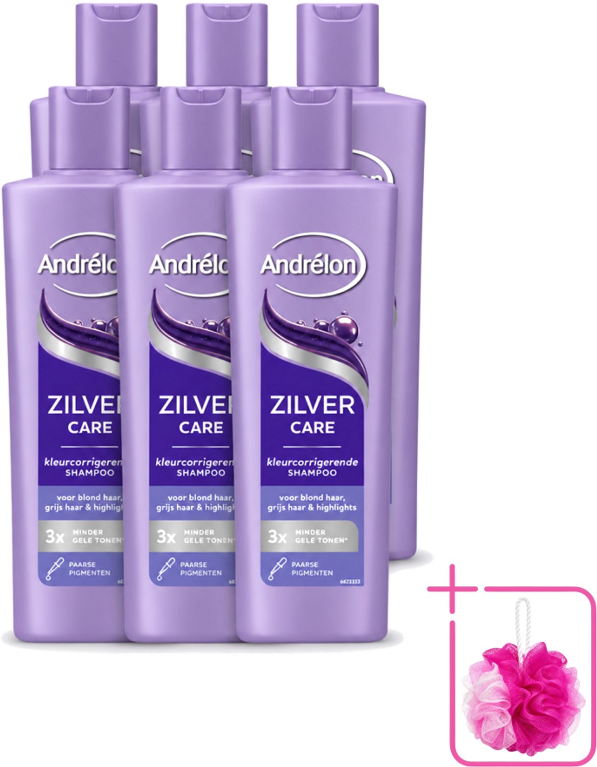 6 x Andrélon – Shampoo – Zilver Care – 250 ml - Bulkverpakking - Zilver Care Shampoo - Douchemop - Koele haarkleur