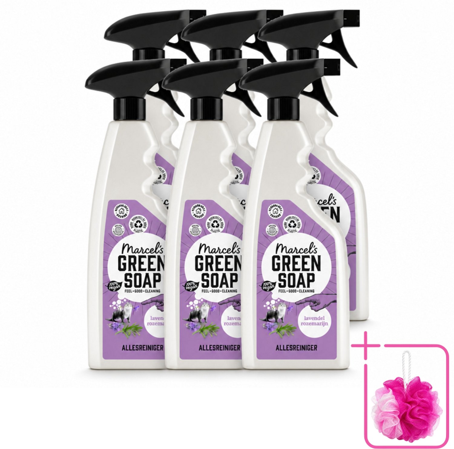 6 x Marcel’s Green Soap – Allesreiniger Spray – Lavendel & Rozemarijn – 500 ml - Bulkverpakking - Allesreiniger spray - Douchemop - Natuurlijke reiniger