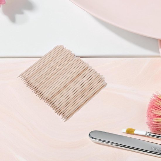 600 Stuks Bamboe Nagelstokjes - Dubbelzijdige Multifunctionele Nagelriemduwer/verwijderaar - Nagellak Verwijderen - 114 Mm Puntig en Plat Uiteinde - Manicure/pedicure Tool — afbeelding 4