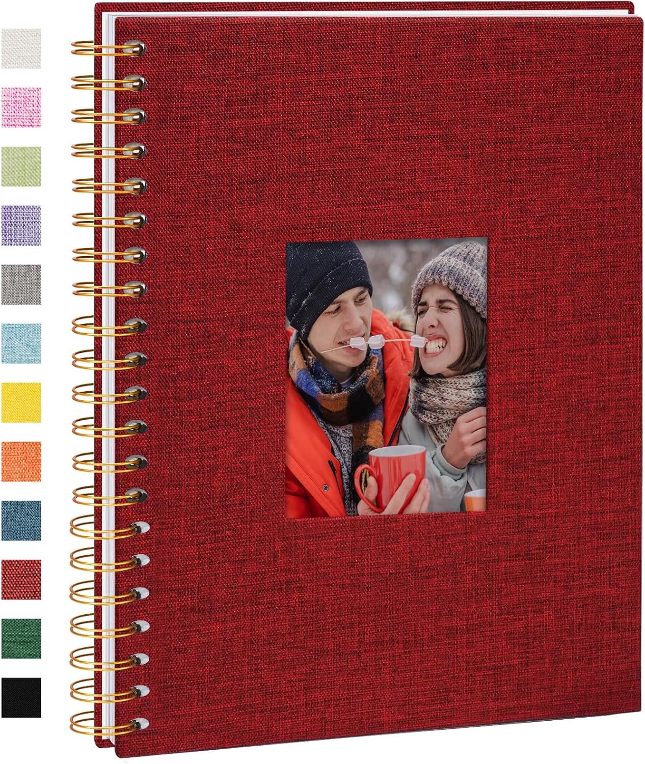 Vienrose Fotoalbum in Linnen, 20,5 x 28 cm Herinneringen Boek met 80 Witte Pagina's Doe-Het-Zelf voor Reizen, Familie, Huwelijk, Kerstmis, Rood