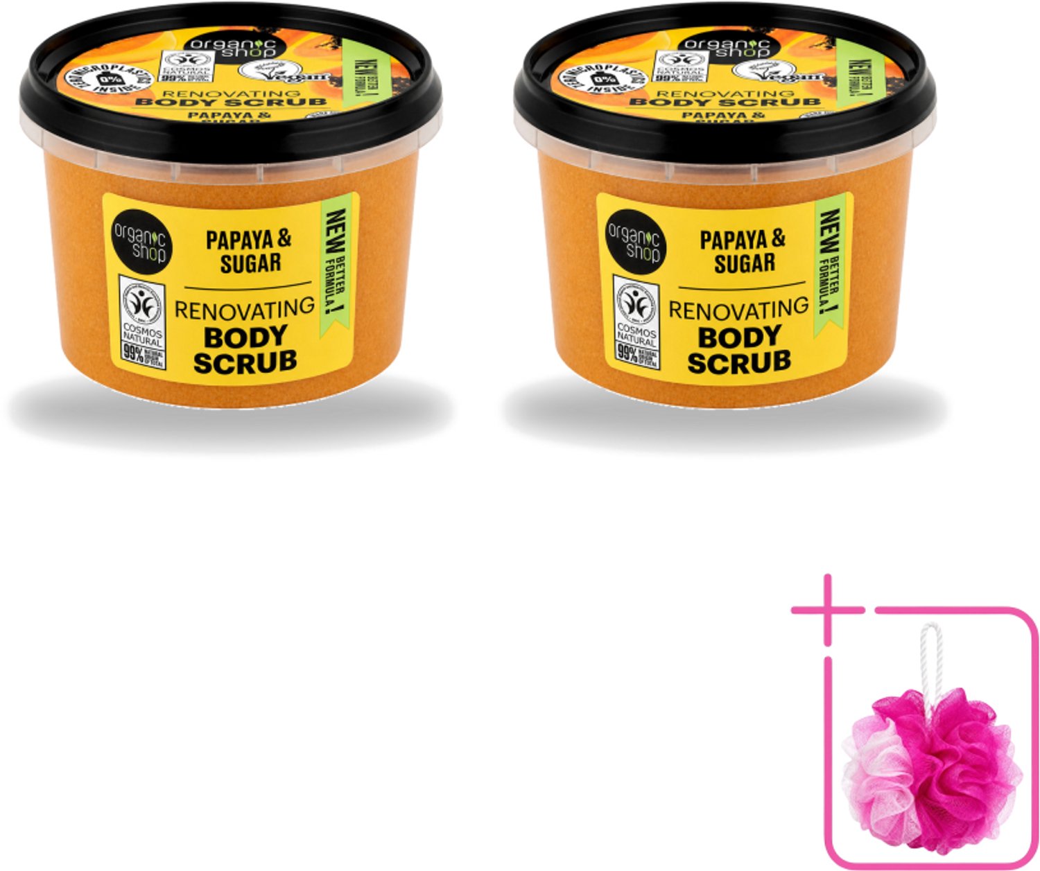 2 x Organic Shop - Body Scrub Papaya - Exfoliërend en Hydraterend - 250 ml - Bulkverpakking - Bodyscrub papaya - Douchemop - Exfoliatie huid