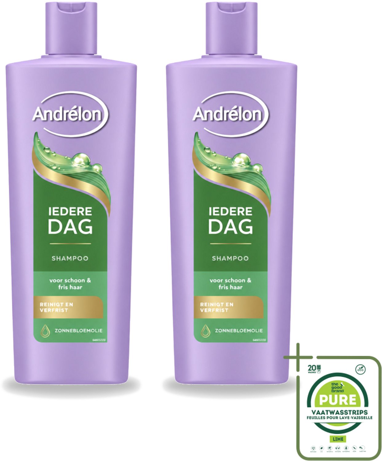 2 x Andrélon – Shampoo – Iedere Dag – 400 ml - Grootverpakking - Vaatwasstrips - Dagelijks Haar Wassen - Fris Haar - Gezond Haar - Zonnebloemolie Shampoo - Milde Shampoo