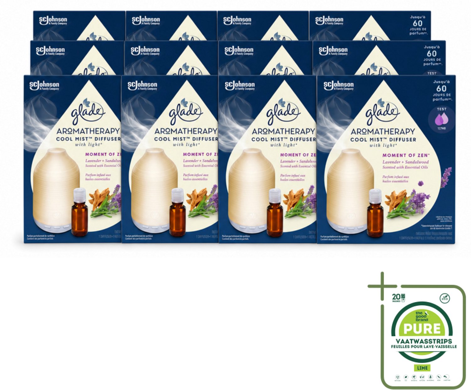 12 x Glade – Aromatherapy Mist Diffuser – Starterpakket – Houder + Moment of Zen Navulling - 17,4 ml - Grootverpakking - Aromatherapie - Ontspanning - Lavendel - Sandelhout - Geur