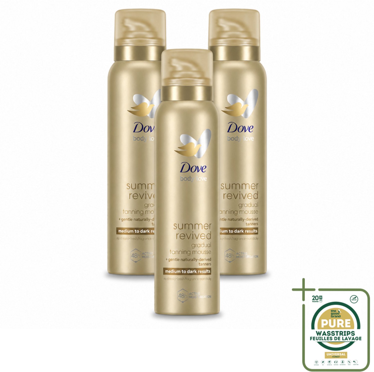 3 x Dove – Bodymousse – Summer Revived Medium-Dark – 150 ml - Wasstrips - Zelfbruinende Bodymousse - Natuurlijke Teint - Zomerse Teint - Huid Verzorging - Huid Hyderatatie