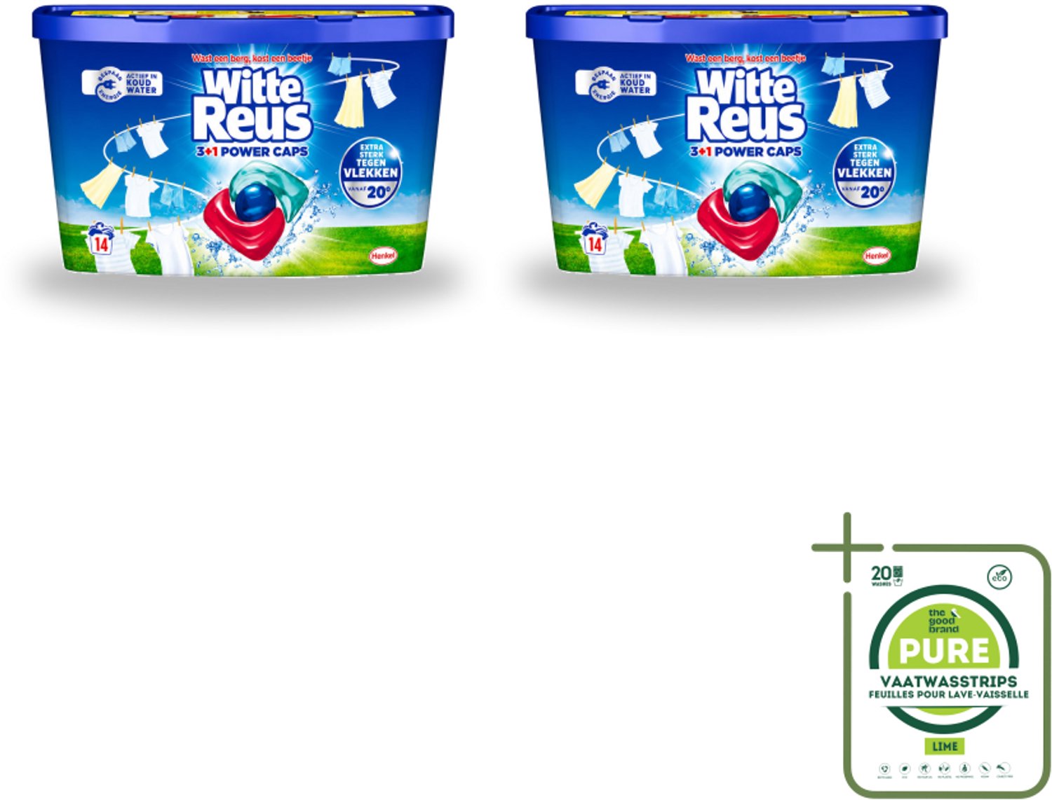2 x Witte Reus - Wasmiddel - Power Caps 3+1 - 14 Capsules - Grootverpakking - Vaatwasstrips - Wasmiddel - Wascapsule - Reiniging - Witte Wasmiddel - Krachtige Wasmiddel