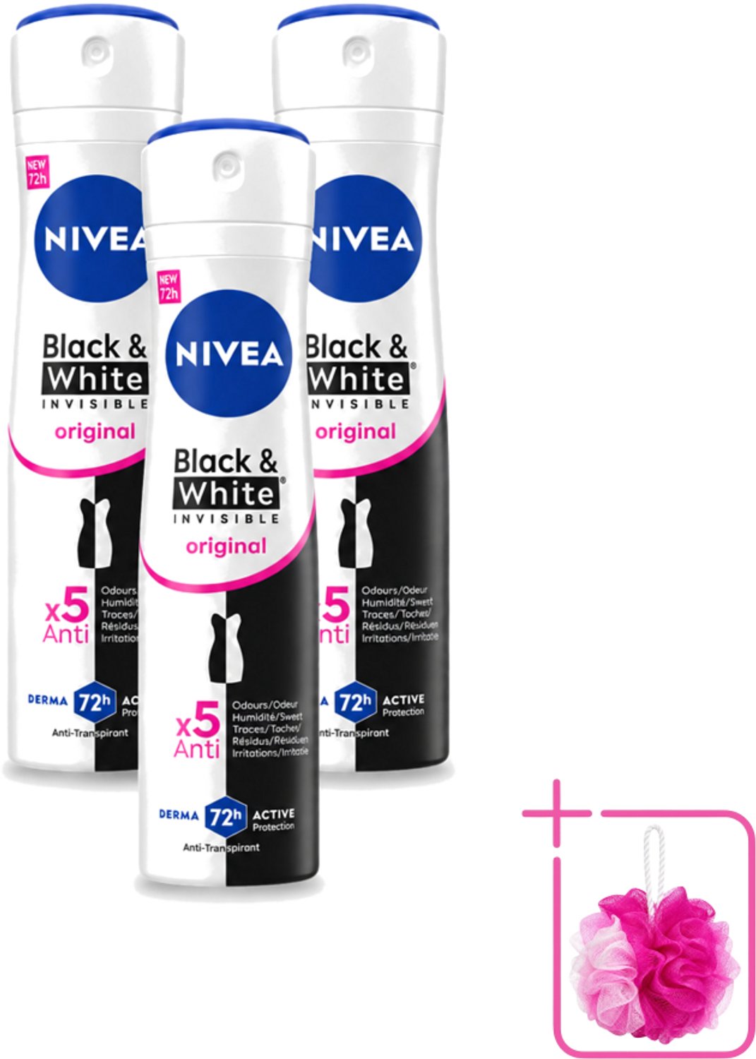 3 x NIVEA - Deodorant Spray - Onzichtbaar Voor Zwart & Wit Helder - 72 Uur Anti-Transpirant - 150 ml - Bulkverpakking - Anti-Transpirant Spray - Zweetvermindering