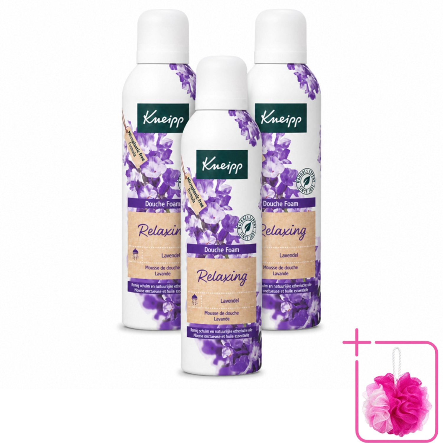 3 x Kneipp - Douche schuim - Relaxing - Lavendel - 200 ml - Bulkverpakking - Douche schuim - Douchemop - Ontspanning
