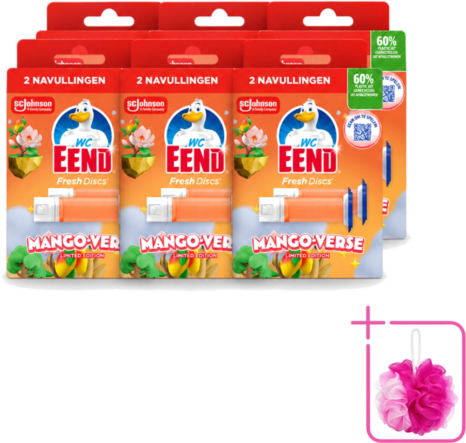 6 x WC Eend – Fresh Discs – Duo Navulling – Mango Verse – 72 ml - Bulkverpakking - Toilet navulling - Douchemop - Fris toilet