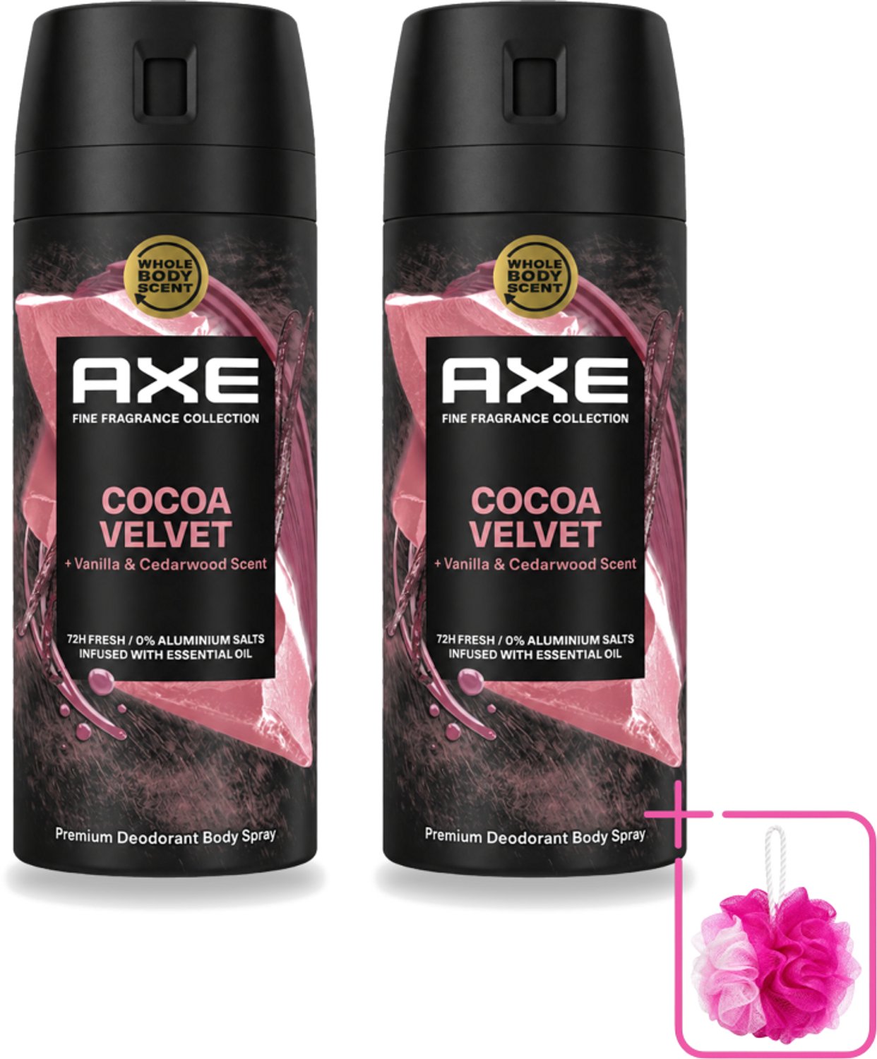 2 x Axe – Deodorant – Cocoa Velvet – 150 ml - Bulkverpakking - Cocoa Velvet - Douchemop - Deodorant Bodyspray