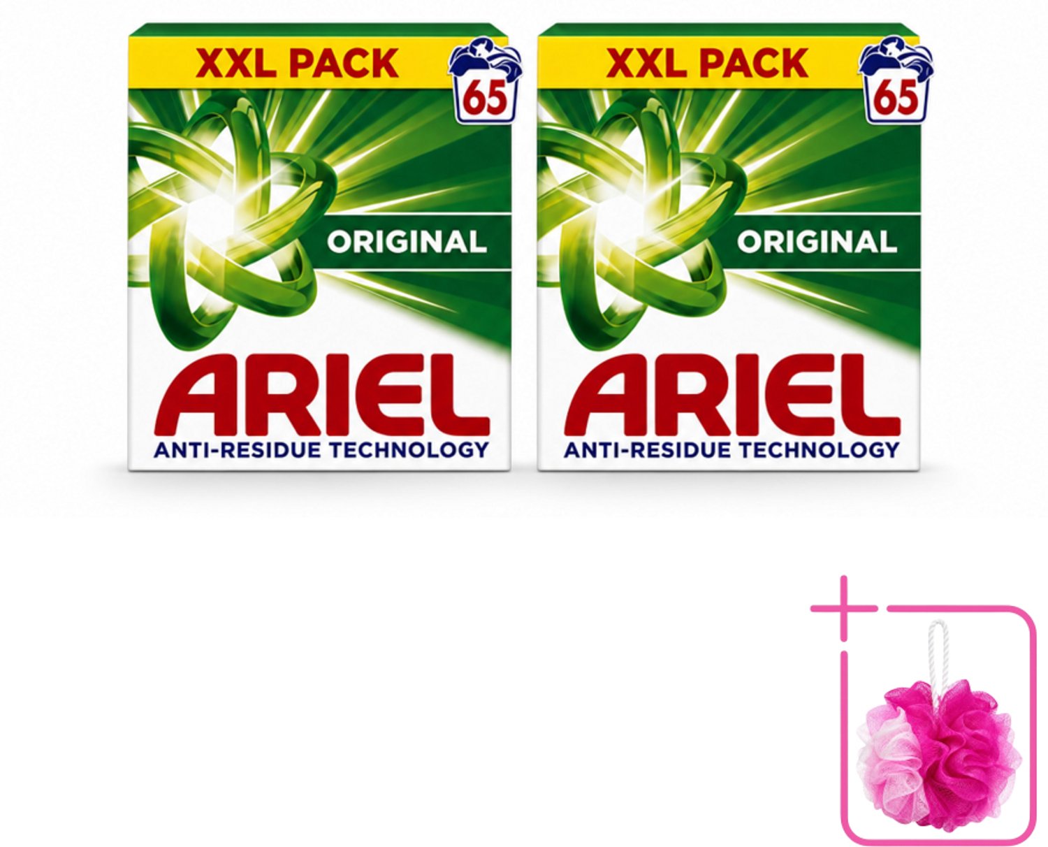 2 x Ariel – Original – Snel Oplosbaar Waspoeder – 3,58 kg - Bulkverpakking - Waspoeder - Douchemop - Snel oplosbaar