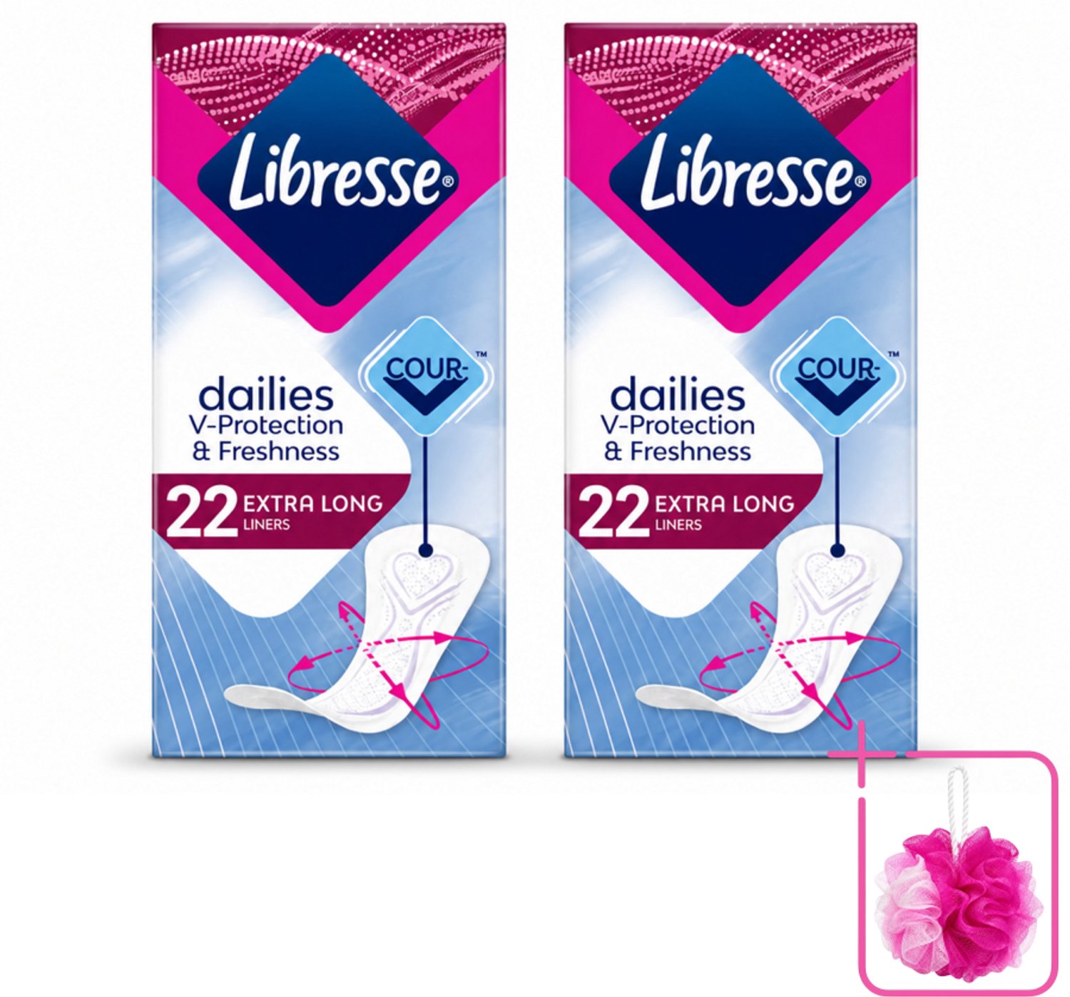 2 x Libresse – Inlegkruisjes – Extra Long – Langdurige bescherming – 22 Inlegkruisjes - Bulkverpakking - Inlegkruisjes - Douchemop - Extra lang