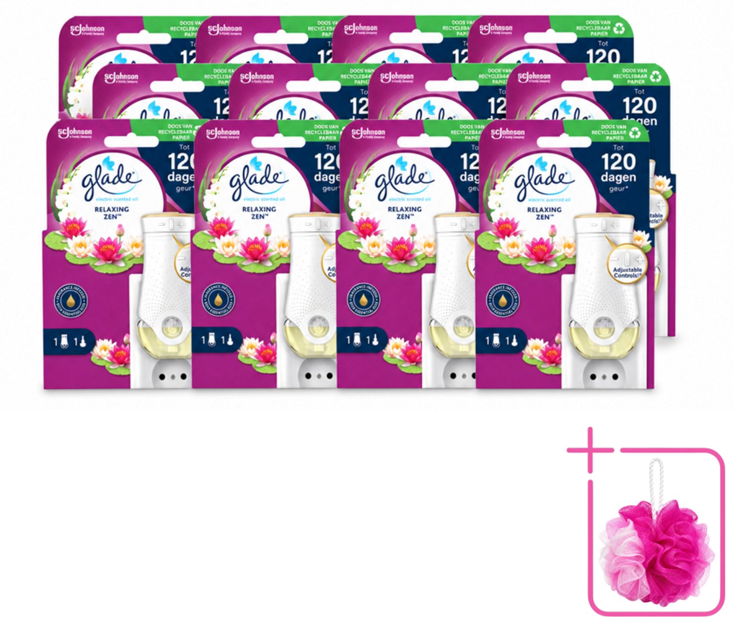 12 x Glade - Houder Elektrische Olie - Relaxing Zen - Bulkverpakking - Relaxatie - Douchemop - Ontspanning