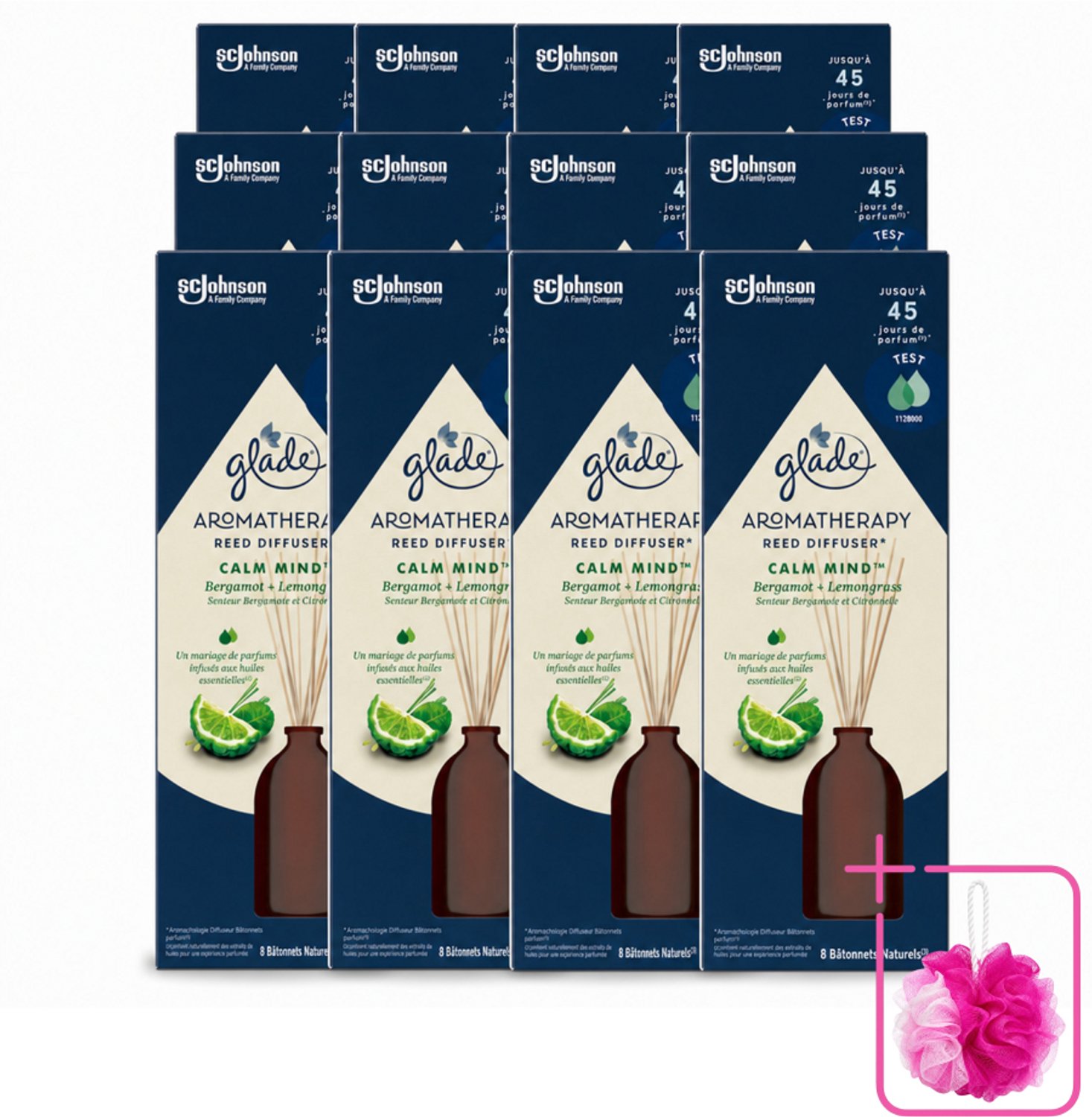 12 x Glade - Geurstokjes Calm Mind - Aromatherapie Geurverspreiding - 80 ml - Bulkverpakking - Geurstokjes - Douchemop - Ontspanning