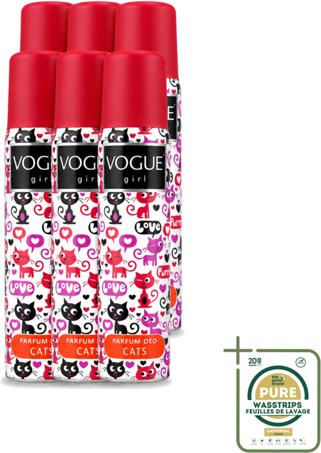 6 x Vogue - Deodorant - Girl - Parfum Cats – 100 ml - Cats Parfum Deodorant - Deodorant Spray - Witte Chocolade Geur - Jasmijn Geur - Anti-perspirant