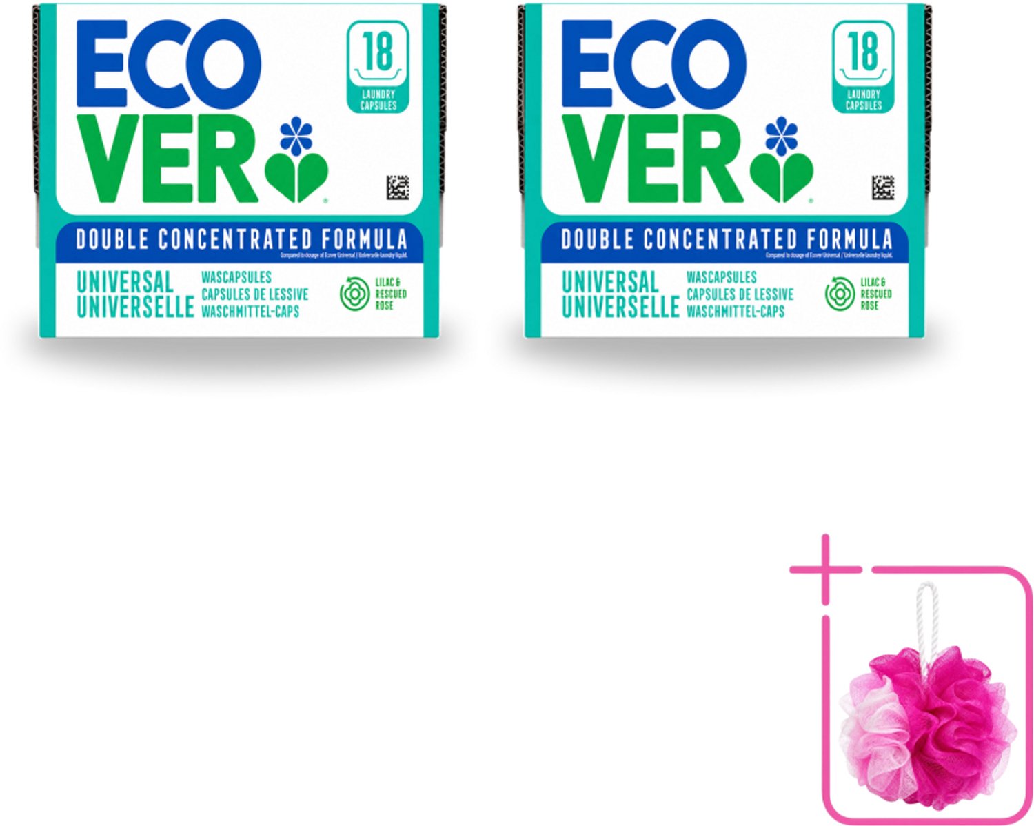2 x Ecover - Wascapsules - Universal - Lilac & Rescued Rose - 18 Capsules - Bulkverpakking - Wascapsules - Douchemop - Wasmiddel