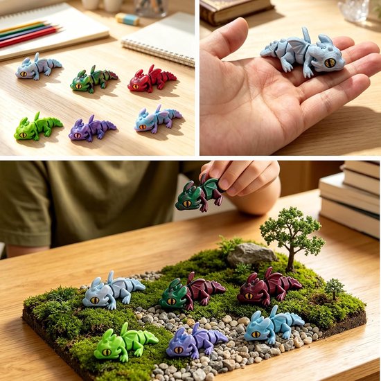 6 stuks draken, 3D-print, minifiguren, beweegbaar, flexibel, bureauspeelgoed voor kinderen en volwassenen, cadeau — afbeelding 4
